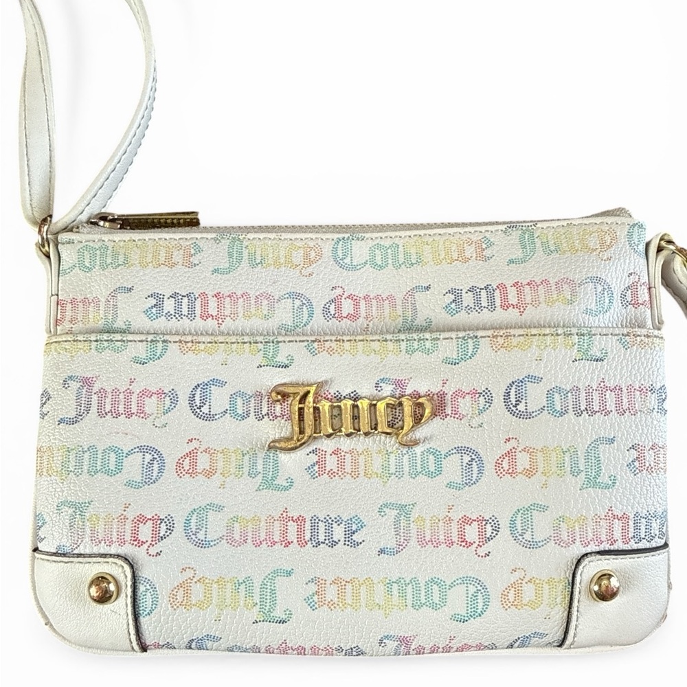 Juicy Couture White Rainbow Leather Crossbody Bag Adjustable Strap Gold Emblem - Picture 3 of 10